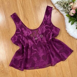 Vintage Victorias Secret Gold Label purple brocade floral pattern sheer camisole